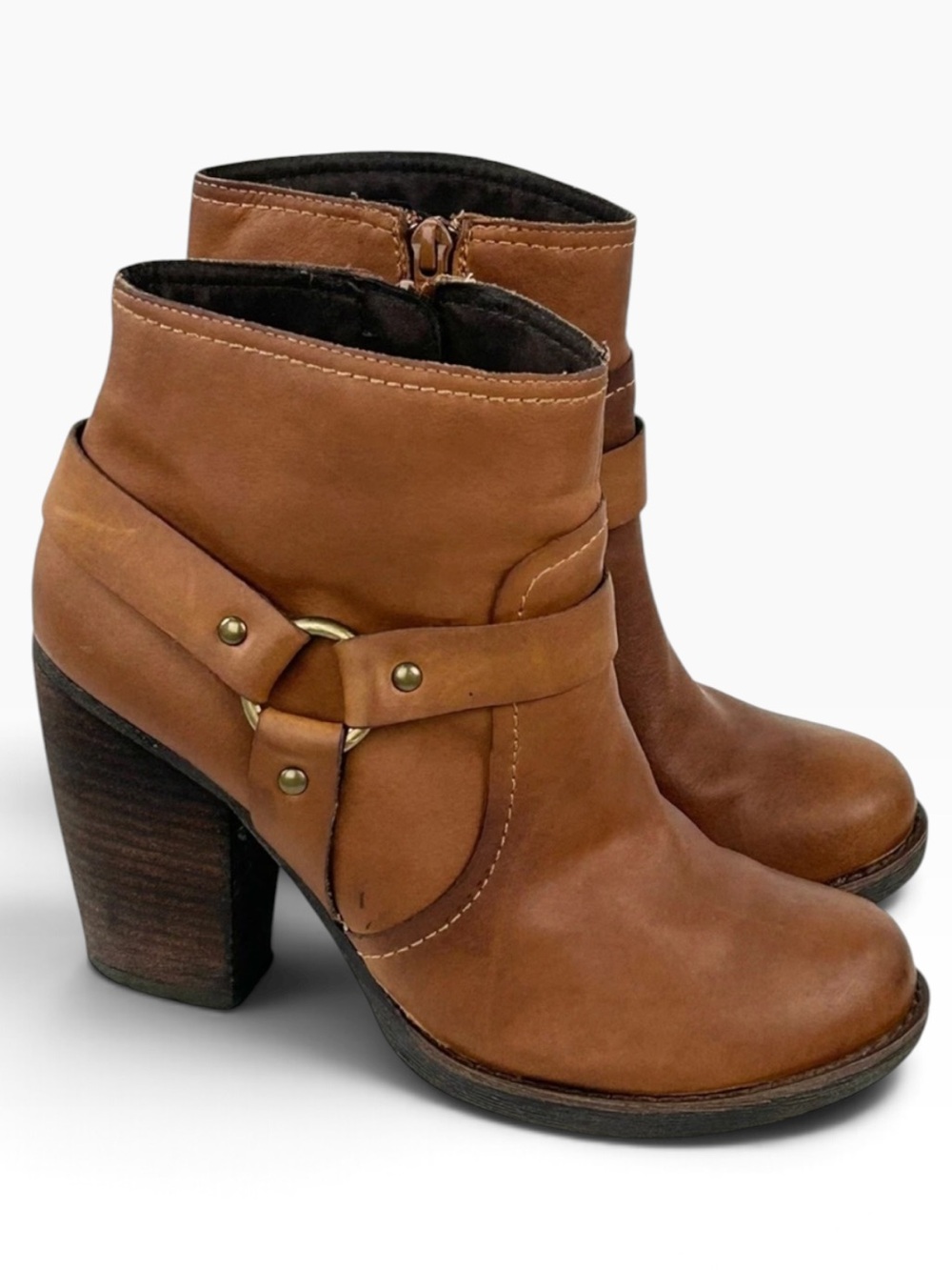 Korks by Kork-ease Farah tan leather stacked heel harness ankle boots western